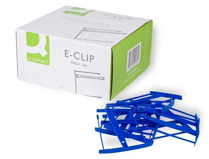 Q-connect Sujetador E-Clips de Plástico Color Azul Caja de 100 Unidades