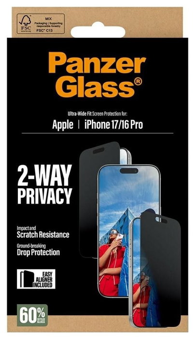 PanzerGlass Protector de pantalla 2-Way Privacy Ultra-Wide Fit para iPhone 17 y iPhone 16 Pro