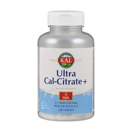 Solaray Ultra Cal-Citrate + 120 tabletas - Calcio, Magnesio, Vitamina K2 y D3 - Complemento alimenticio