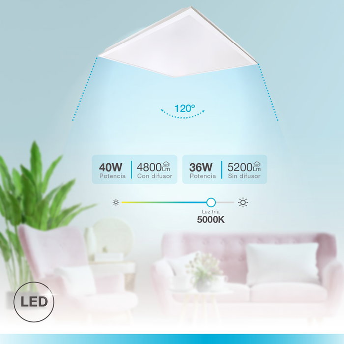 Pro Line Panel empotrable LED Lubuko 59,5x59,5cm 40W 5000K UGR19 IP44 Blanco