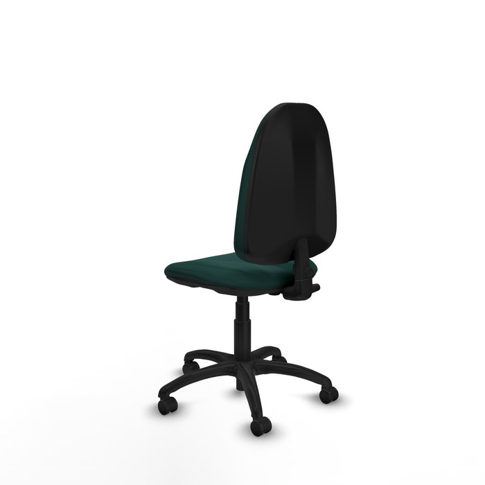 Silla de oficina Algarra con mecanismo Contacto permanente básico tapizada con Similpiel color Verde botella. Equipada con Base poliamida negra, Sin brazos y Ruedas autofrenantes
