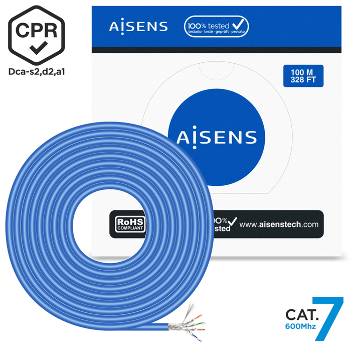 Aisens Cable de Red RJ45 Cat.7 S/FTP AWG23 Azul 100m
