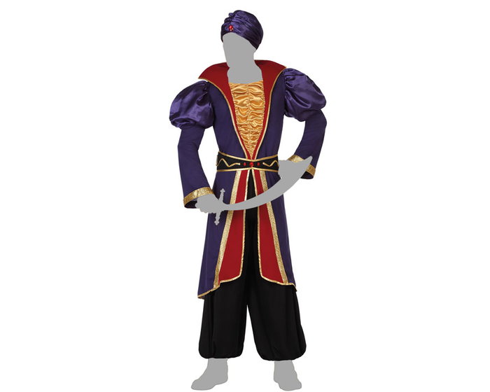 Visir Disfraz Príncipe Árabe Hombre Adulto Violeta, Traje de Carnaval con Turbante y Túnica para Fiesta - Talla XL