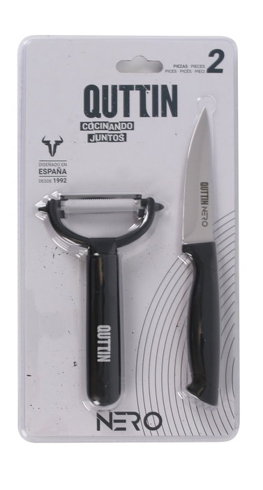 Quttin Set 2 Piezas Cuchillo Pelador y Pelador Oscilante Nero Nero 13.8 cm x 2.5 cm x 25.2 cm (12 Cajas)