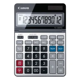 Canon TS-1200TSC Calculadora de Escritorio Básica, 12 Dígitos, Pantalla LCD Inclinable, Convertidor de Divisas, Cálculo de Impuestos, Diseño Metálico