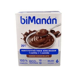 BIMANAN Natillas Sustitutivas Chocolate 6 Sobres Control de Peso con Vitaminas y Minerales