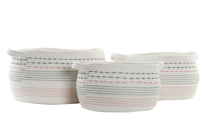 DKD Home Decor Cesta Set de 3 Blanco Negro Naranja 43 x 25 x 52 cm