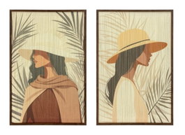 DKD Home Decor Cuadro Lino PS 60x3x90 Chica Sombrero 3D (Surtido de 2 piezas)