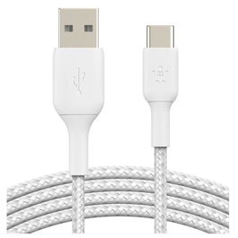 Belkin CAB002BT3MWH Cable USB-A a USB-C 3m Trenzado Blanco, Carga y Sincronización, 15W, Garantía 3 años
