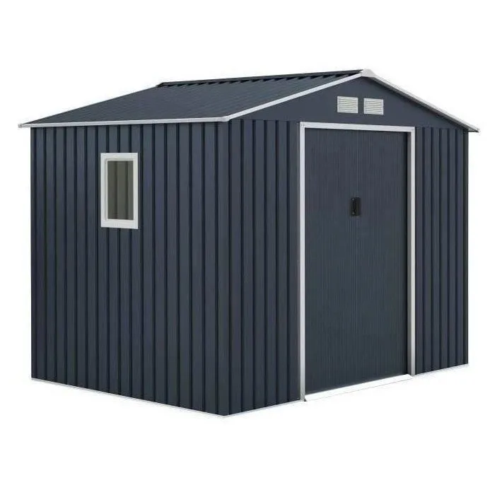 Caseta de jardín de metal 5,29 m² - 277 x 191 x 202 cm - Kit de anclaje incluido - Gris Caseta de jardín de metal 5,29 m² - 277 x 191 x 202 cm - Kit de anclaje incluido - Gris