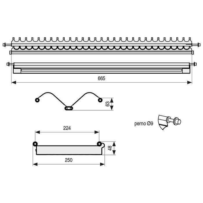 HERRAJES ALK Escurreplatos/Vasos ECO Eire M700 Inoxidable Acero AISI 304 para Módulos de 700 mm Largo 665 mm