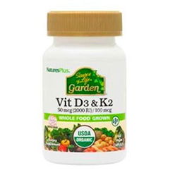 NATURES PLUS Vitamina D3 y K2 Vegana 60 Cápsulas con Mezcla de Extractos Vegetales