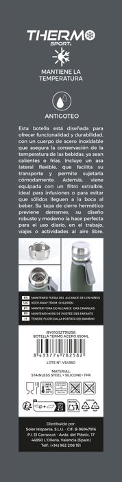 Thermosport Botella Termo Acero Inoxidable 850 ml (6 Unidades)