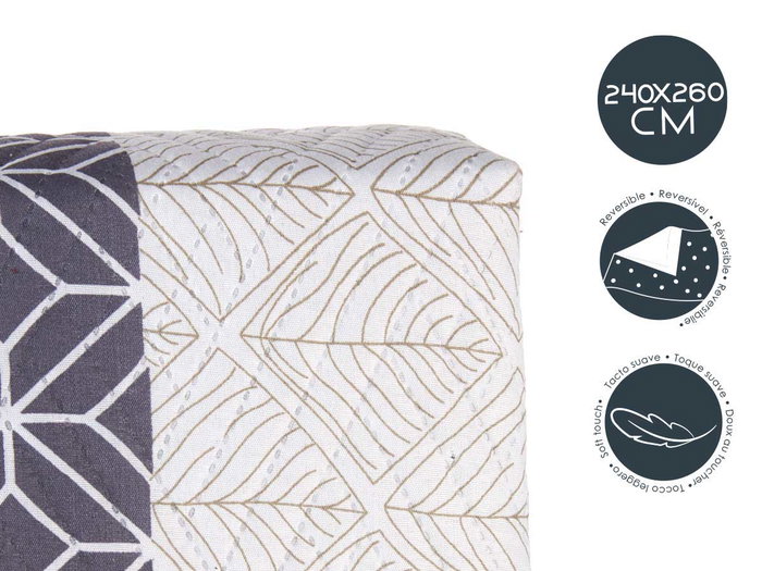 Giftdecor Colcha Cama Reversible 240x260 cm Hexágonos Azul Blanco Gris Tacto Suave Poliester (Set de 6)