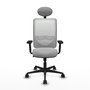 Silla de oficina Zulema con mecanismo Sincro tapizada con Tela color Gris claro y malla color Blanco. Equipada con lumbar 1D, Brazos 2D, Cabecero Fijo y Ruedas 65mm nailon