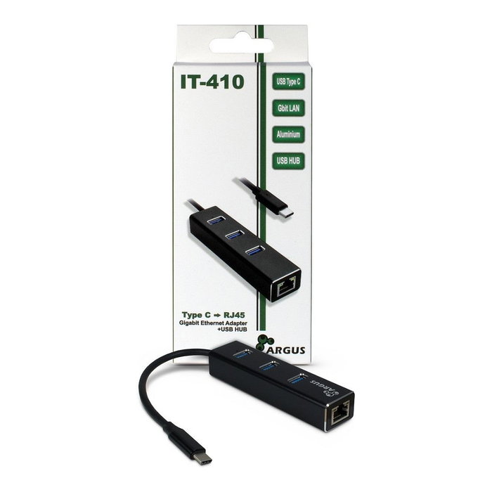 Inter-Tech ARGUS IT-410 USB-C HUB con RJ45 Gigabit y 3 Puertos USB 3.2 Gen 1, Negro Inter-Tech ARGUS IT-410 USB-C HUB con RJ45 Gigabit y 3 Puertos USB 3.2 Gen 1, Negro