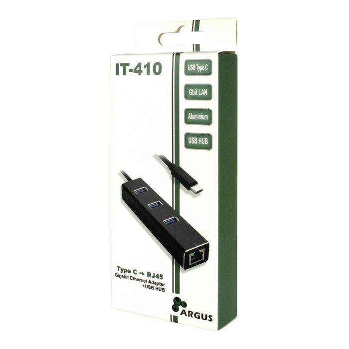 Inter-Tech IT-410 USB-C Hub 3 Puertos con RJ45 Gigabit Lan, USB 3.2 Gen 1 Type-C, Aluminio Negro