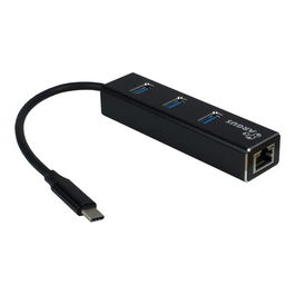 Inter-Tech IT-410 USB-C Hub 3 Puertos con RJ45 Gigabit Lan, USB 3.2 Gen 1 Type-C, Aluminio Negro