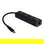 Inter-Tech IT-410 USB-C Hub 3 Puertos con RJ45 Gigabit Lan, USB 3.2 Gen 1 Type-C, Aluminio Negro