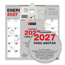 MIQUELRIUS Calendario de Pared Basic Mensual 2027 300x300 mm