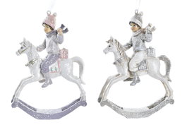 DKD Home Decor Decoración Colgante Navidad Fantasía Rosa Gris 4.5 x 12 x 9 cm (6 Unidades)