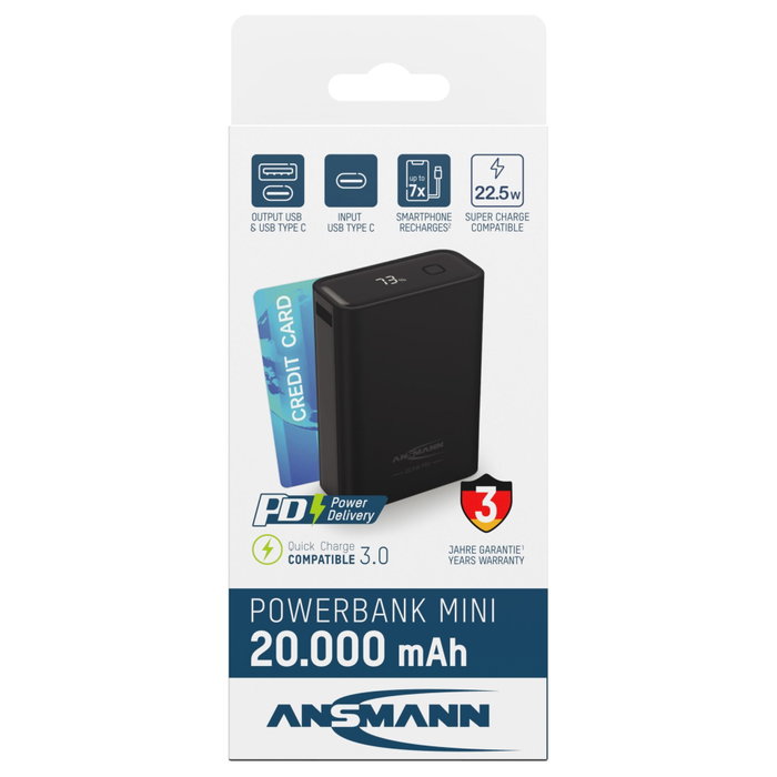 Ansmann Powerbank PRO 20000 mAh USB-A+C 22,5W Negro