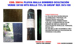 Pluvia Malla Sombreo/Ocul 75% 50g/m2 Verde 3,00x100 m no plegado