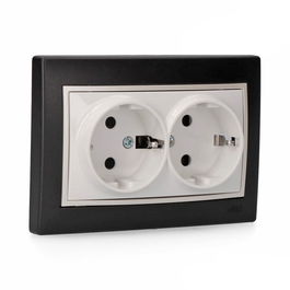 Solera ERP60/2NU Base Bipolar Fija Doble T/TL 16A Negro Empotrar Serie Europa