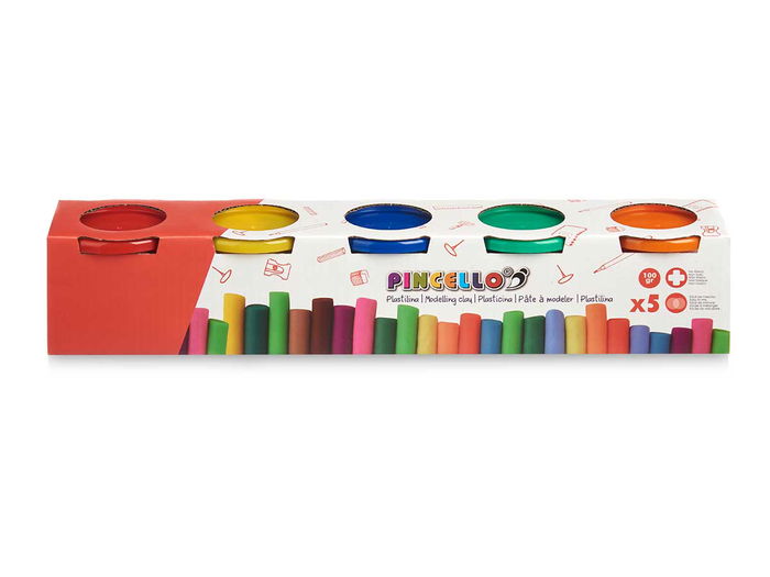 Pincello Set 5 Plastilinas 100 Gramos Colores Verde Naranja Rojo Azul Amarillo Dimensiones 36x7x7.3 cm (Set de 12)