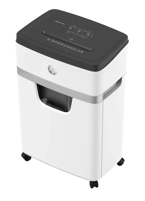 HP OneShred 12MC - Destructora de papel de microcorte, nivel P-5, 22 cm de ancho, 25L de capacidad, color blanco, 65 dB