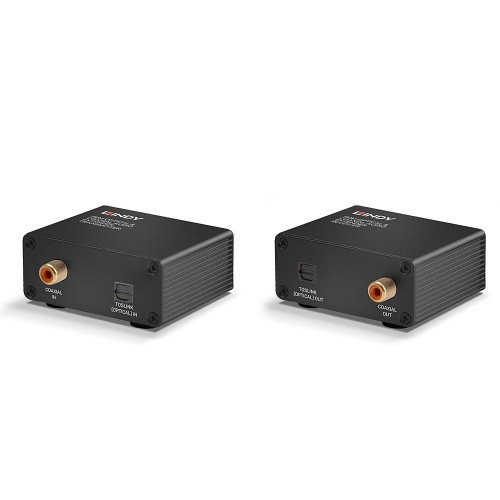 Lindy 70456 Extensor AV Transmisor/Receptor para Señales Audio y Video, Óptico TOSLINK/Coaxial, por Cable Cat5e/Cat6 hasta 150m, Negro