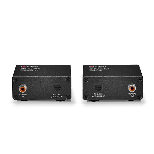 Lindy 70456 Extensor AV Transmisor/Receptor para Señales Audio y Video, Óptico TOSLINK/Coaxial, por Cable Cat5e/Cat6 hasta 150m, Negro