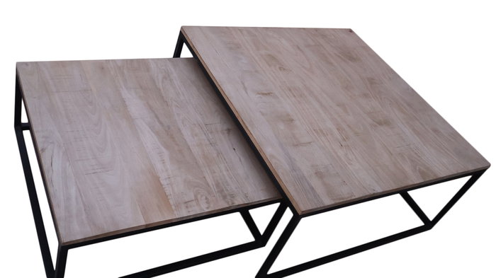 DKD Home Decor Mesa Centro Loft Marron Negro Metal Mango 90 x 40 x 90 cm Set de 2