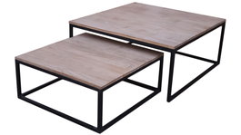 DKD Home Decor Mesa Centro Loft Marron Negro Metal Mango 90 x 40 x 90 cm Set de 2