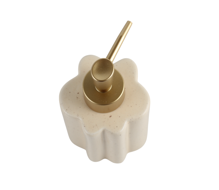 DKD Home Decor Dosificador Glam (2 Unidades) de Gres y ABS en Color Beige con Detalles Dorados, 7.5 x 18 x 7.5 cm