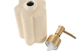 DKD Home Decor Dosificador Glam (2 Unidades) de Gres y ABS en Color Beige con Detalles Dorados, 7.5 x 18 x 7.5 cm