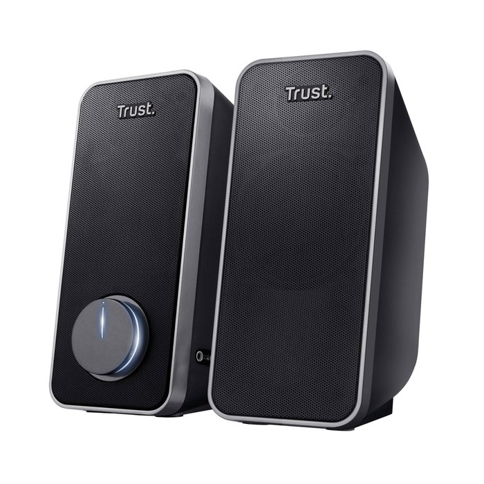Trust Arys - Altavoces 2.0 para PC/Portátil, 28W (14W RMS), USB/Alimentación por Cable, Negro, Con Control de Volumen y Entrada para Auriculares, Modelo 20179