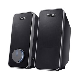 Trust Arys - Altavoces 2.0 para PC/Portátil, 28W (14W RMS), USB/Alimentación por Cable, Negro, Con Control de Volumen y Entrada para Auriculares, Modelo 20179