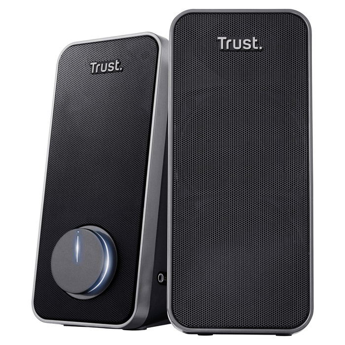 Trust Altavoces 2.0 Arys, 14W RMS, Control de Volumen, Conexión para Auriculares y Entrada de Línea, Alimentación USB, Color Negro