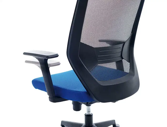 Rocada Silla de Oficina Tapizada en Tela Ignifuga Azul con Respaldo en Polímero Negro