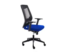 Rocada Silla de Oficina Tapizada en Tela Ignifuga Azul con Respaldo en Polímero Negro