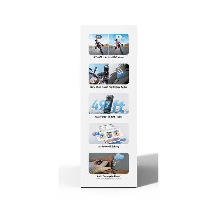 Insta360 INX5ESB2 Cámara Deportiva 360° X5 Essential Kit, Vídeo 8K, Ángulo de Visión 360°, Negra