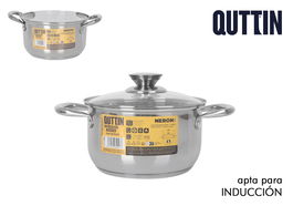 Inde Cacerola con Tapa New Ner, 18 cm (3 litros), Acero Inoxidable Industrial, 28x20x11 cm, 0.6 mm de grosor, 4.8 kg (6 Unidades)