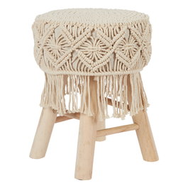 Home Deco Factory Taburete Boho Natural, Diámetro 32 cm Altura 42 cm, Estructura de Madera MDF y Patas de Pino