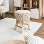 Home Deco Factory Taburete Boho Colección Natural Madera y Tejido Diámetro 32 cm Altura 42 cm