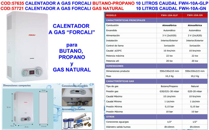 FORCALI Calentador a gas natural Finstock FWH-10A de 10 litros FORCALI Calentador a gas natural Finstock FWH-10A de 10 litros