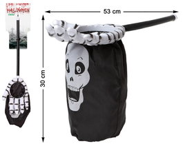 Bolsa Porta Caramelos Halloween para Niños - Diseño Mano de Esqueleto con Calavera, Color Negro