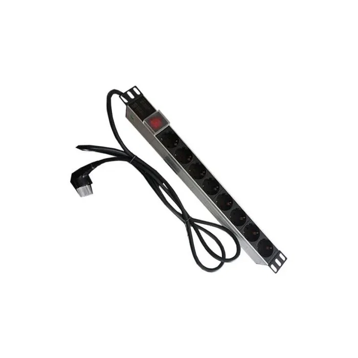 Powergreen PDU Regleta Aluminio 8 Tomas Schuko con Interruptor Luminoso, Cable 2m, 16A 250V, Certificado CE, Montaje 19''