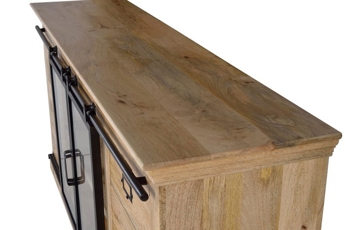 Giner y Colomer Aparador de Madera de Mango y Metal, 180 cm, Color Natural con Puertas Negras