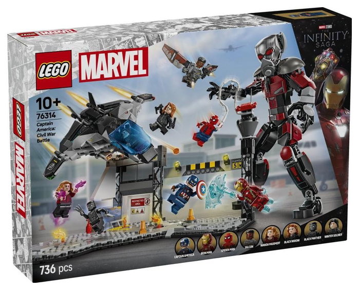 LEGO Marvel 76314 La Batalla del Capitán América: Civil War - Juguete para niño de 10 años